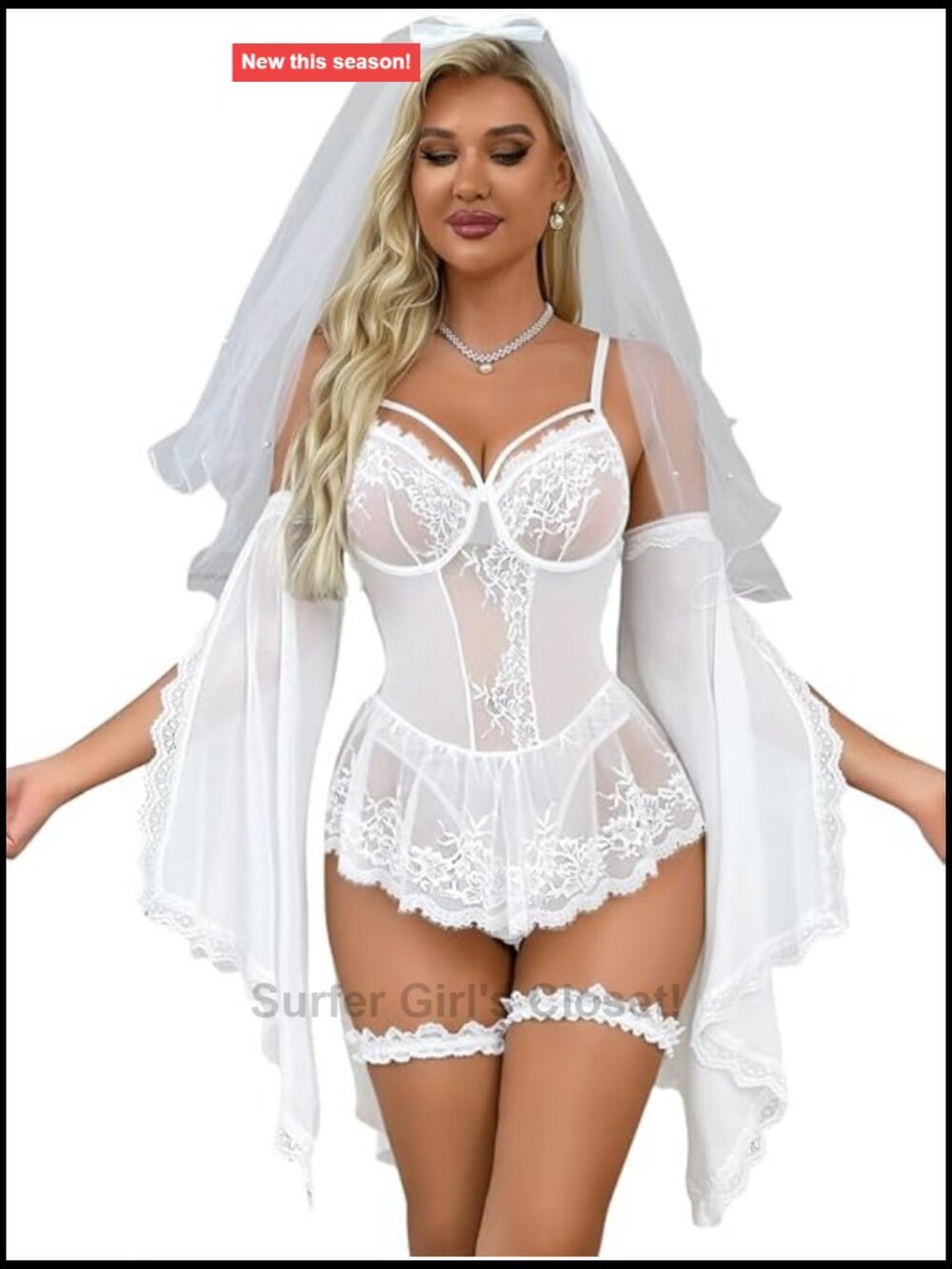 Sheer Floral Lace Corset Lingerie Set 4 Piece Bodysuit Bridal Wedding Halloween